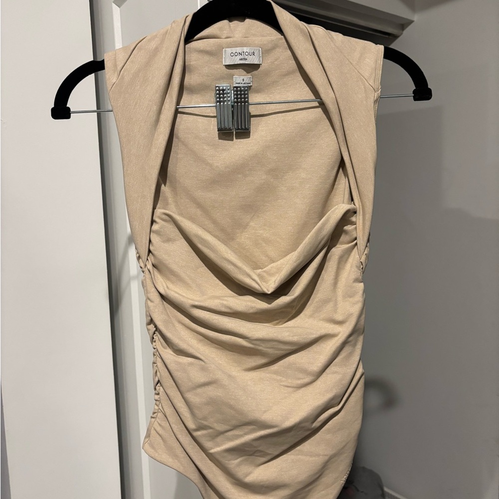 Aritzia Contour Sleeveless Draped Bodysuit in Beige